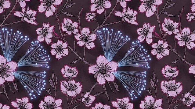 Vibrant floral pattern with glowing flowers.