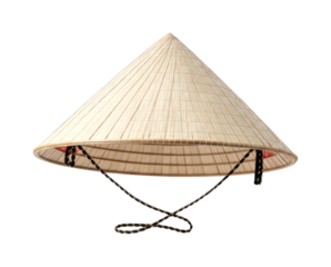 Traditional conical hat made from woven bamboo is meticulously crafted, showcasing its cultural significance and intricate design.