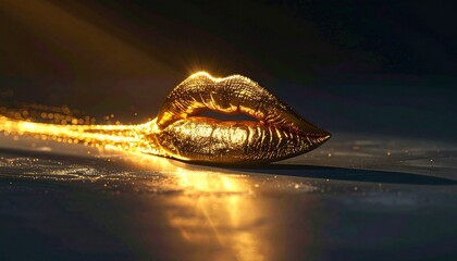 Golden lips with sparkling light effects