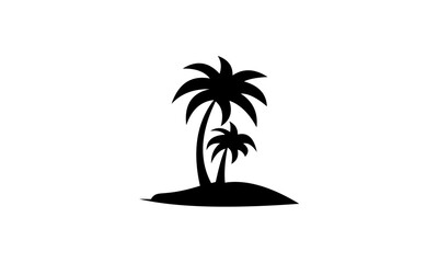 Obraz premium Silhouette of two palm trees on a small island.