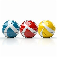 Three Spheres of Primary Colors with White Accents on White, Modern and Creative Isolated Design