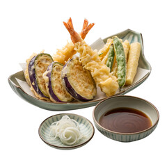 Japanese Tempura with Dipping Sauce on a Transparent Background