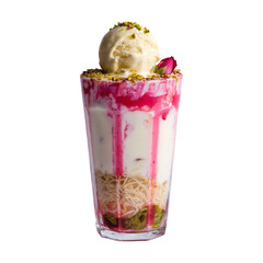 Falooda Dessert with Ice Cream and Rose Syrup with Transparent Background