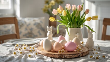 Easter Table Setting with Tulips