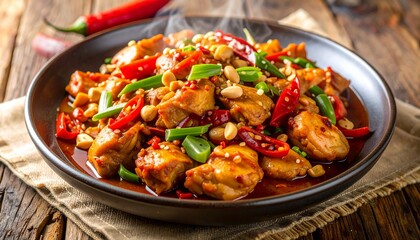 Spicy Kung Pao Chicken with Peanuts and Chili Peppers - Delicious Chinese Cuisine