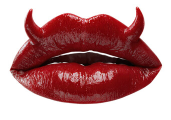 Bold female lips with red lipstick and playful horn accents.