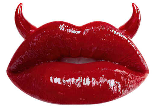 Bold red lips with playful devil horns, exuding fun and mischief.