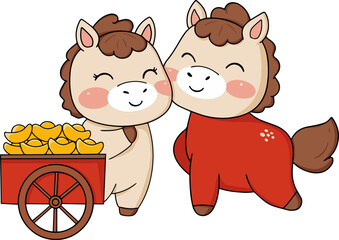 Illustration of Cute Horses of Chines New Year