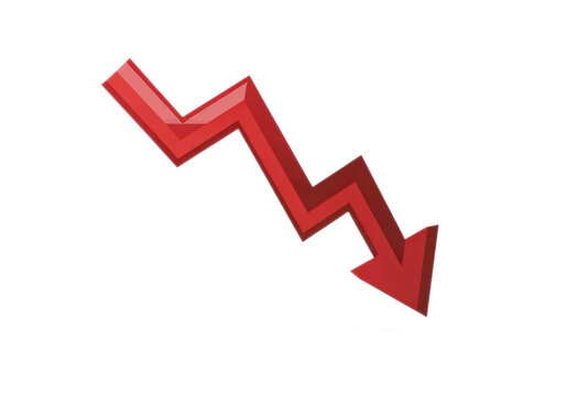 A bold red downward arrow symbolizes a decline or decrease in performance.