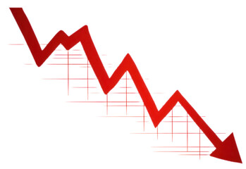 Obraz premium A sharp red downward trend line on a white background symbolizes declining performance.