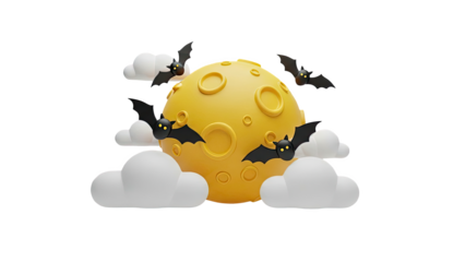 Halloween Moon with Bats and Clouds