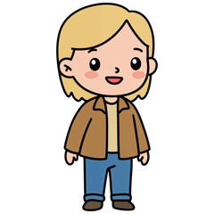 Fototapeta premium Cartoon Portrait: A cheerful cartoon person with bob hairstyle standing still. A charming portrayal