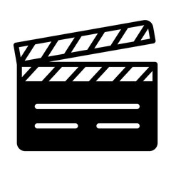 Glyph style icon of a clapperboard symbolizing video production and filmmaking.