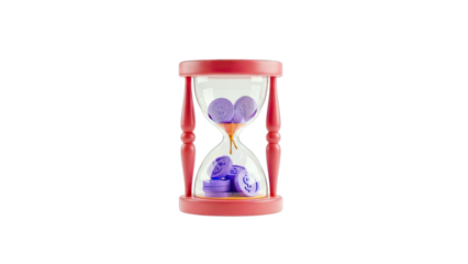 Hourglass with purple dollar coins