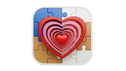 Heart Puzzle Pieces with Concentric Hearts