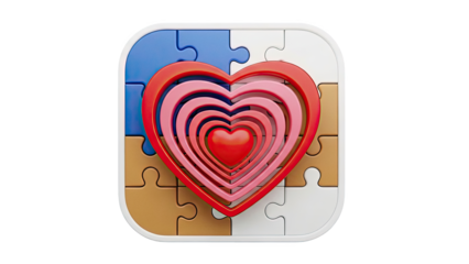 Heart Puzzle Pieces with Concentric Hearts