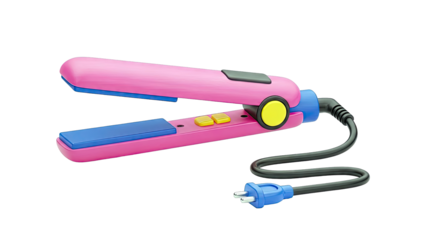 Pink and Blue Hair Straightener with Yellow Buttons