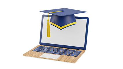 Laptop with Graduation Cap and Tassel - Online Education Concept