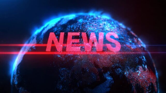 Global News in Focus: A stunning, high-tech depiction of planet earth illuminated in the digital glow, with NEWS boldly emblazoned across, ready to inform the world.