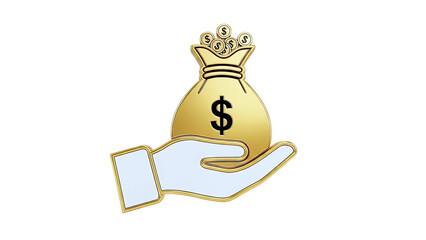 Golden Money Bag on Hand Icon