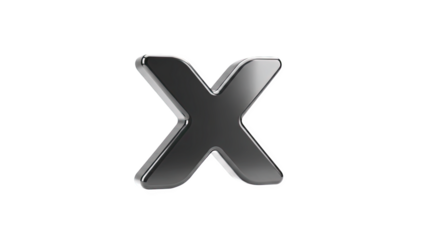 3D Shiny metallic letter X transparent background