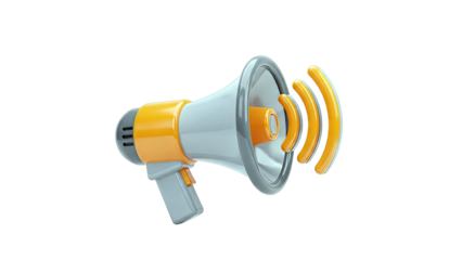 3D Render of a Gray and Orange Megaphone with Sound Waves