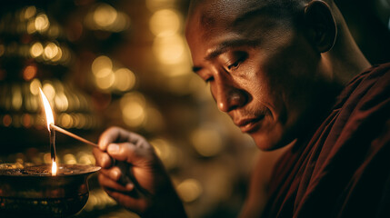 Mann Shwe Settaw Pagoda Festival Celebrations in Magwe Region, Myanmar featuring a Monk Lighting Incense Sticks in a Ceremonial Setting