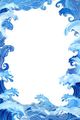 Vibrant blue ocean waves in a dynamic, artistic border design.
