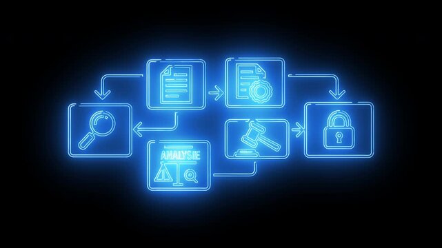 Neon Blue Digital Finance And Accounting Workflow Showing Secure Records, Automated Processing, And Financial Control Systems