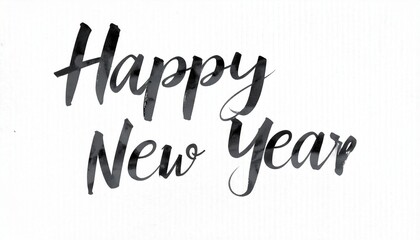 Handwritten brush stroke typography wishing a Happy New Year, rendered in elegant black ink