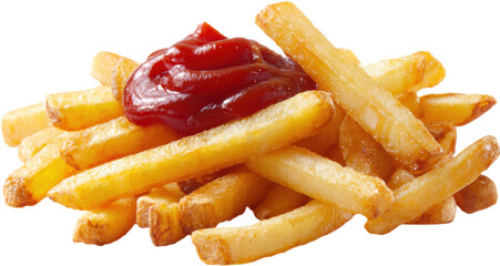 Delicious golden French fries served with a dollop of ketchup.