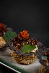 Cheese fried balls or croquettes with potatoes or rice. Snacks, fast food, junk food