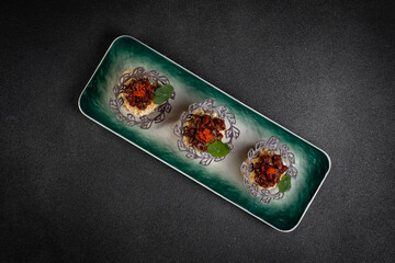 Cheese fried balls or croquettes with potatoes or rice. Snacks, fast food, junk food