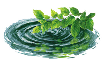 Water ripples with vibrant green leaves, creating a serene, nature-inspired scene.