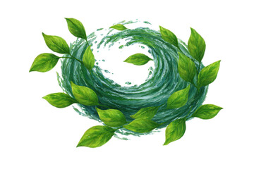 A vibrant swirl of water surrounded by fresh green leaves, symbolizing nature.