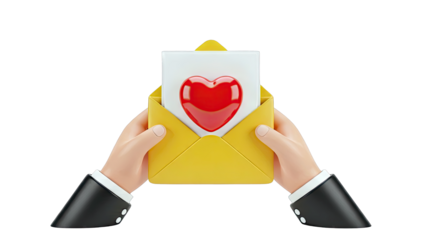 Hands holding an open envelope with a red heart card