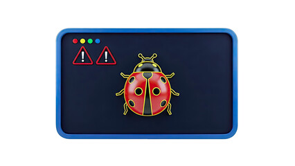 Obraz premium Ladybug as a computer bug symbol with warning signs