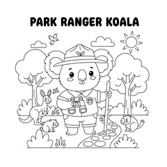 Fototapeta premium Cute Park Ranger Koala Coloring Page for Kids.