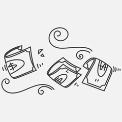 hand drawn doodle banknotes money blown by the wind illustration