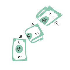 hand drawn doodle banknotes money blown by the wind illustration