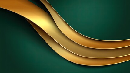 Elegant Curved Stripes of Gold on Deep Green Background Ideal for Modern Design and Abstract Art Concepts