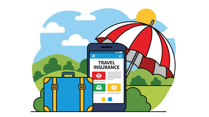 Modern vector illustration of travel insurance concept with suitcase, safe travel and protection theme ideal for tourism and insurance marketing © meeblues