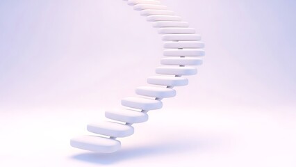 A minimalist, ethereal white spiral staircase ascends towards a bright light, symbolizing progress, hope, and spiritual journey.