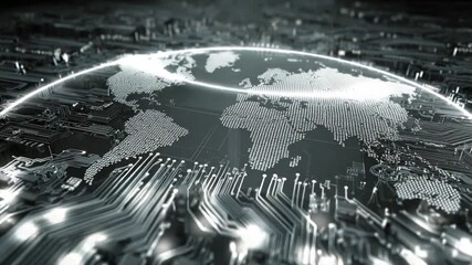 Global Connection Circuitry: A captivating display of intricate circuits and illuminated lines forms a symbolic representation of a globe, showcasing the seamless connectivity of the digital world.  - Powered by Adobe