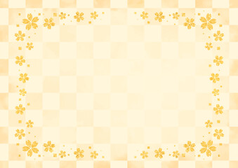 Yellow checkered background decorated with gold glitter cherry blossoms
