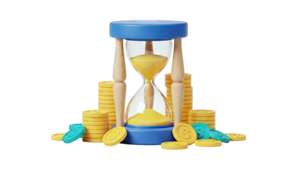 Hourglass with Stacks of Coins, Time is Money Concept