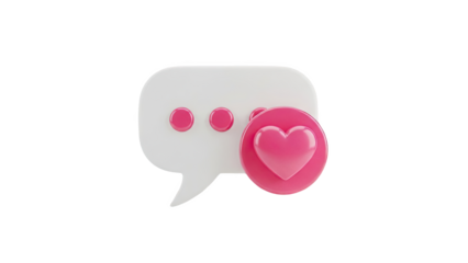 3D chat bubble with pink heart icon on transparent background