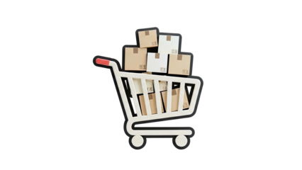 Shopping Cart Filled with Cardboard Boxes