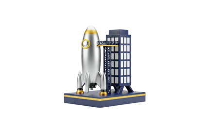 Silver Rocket and Launch Pad