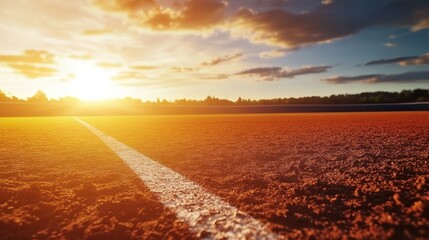 a sun kissed athletic field beckons with promise, inviting athletes to pursue their dreams under the warmth of the setting sun's golden light